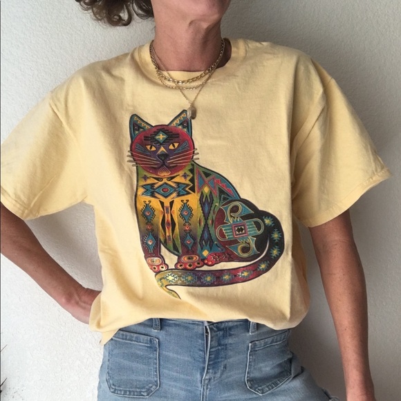 🐱VTG Laurel Burch Aztec print kitty cat Tee - Picture 2 of 9